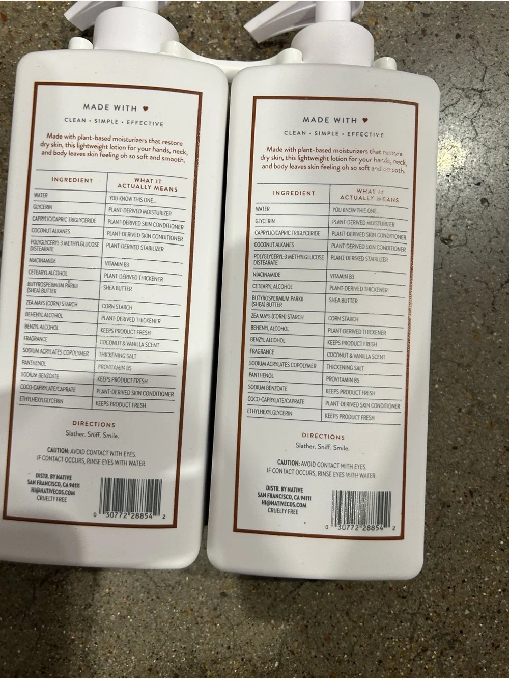 Native Coconut & Vanilla Moisturizing Lotion - White with Bronze Text duo pack